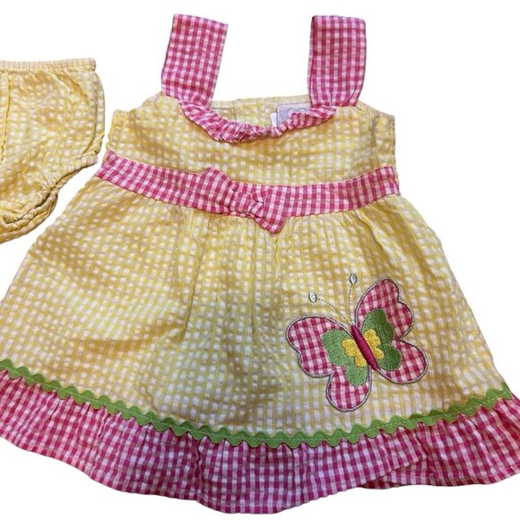 Reel Love Girls Baby set Dress Outfit Gingham Check 18 mth pink butterfly fairy - Picture 2 of 6